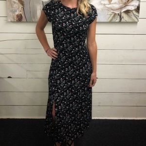 Floral Midi Slip Dress - Black